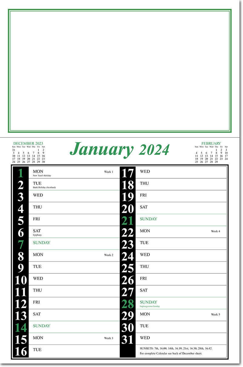 Appointment Memo Calendar 2025 Green and Black Rose Calendars